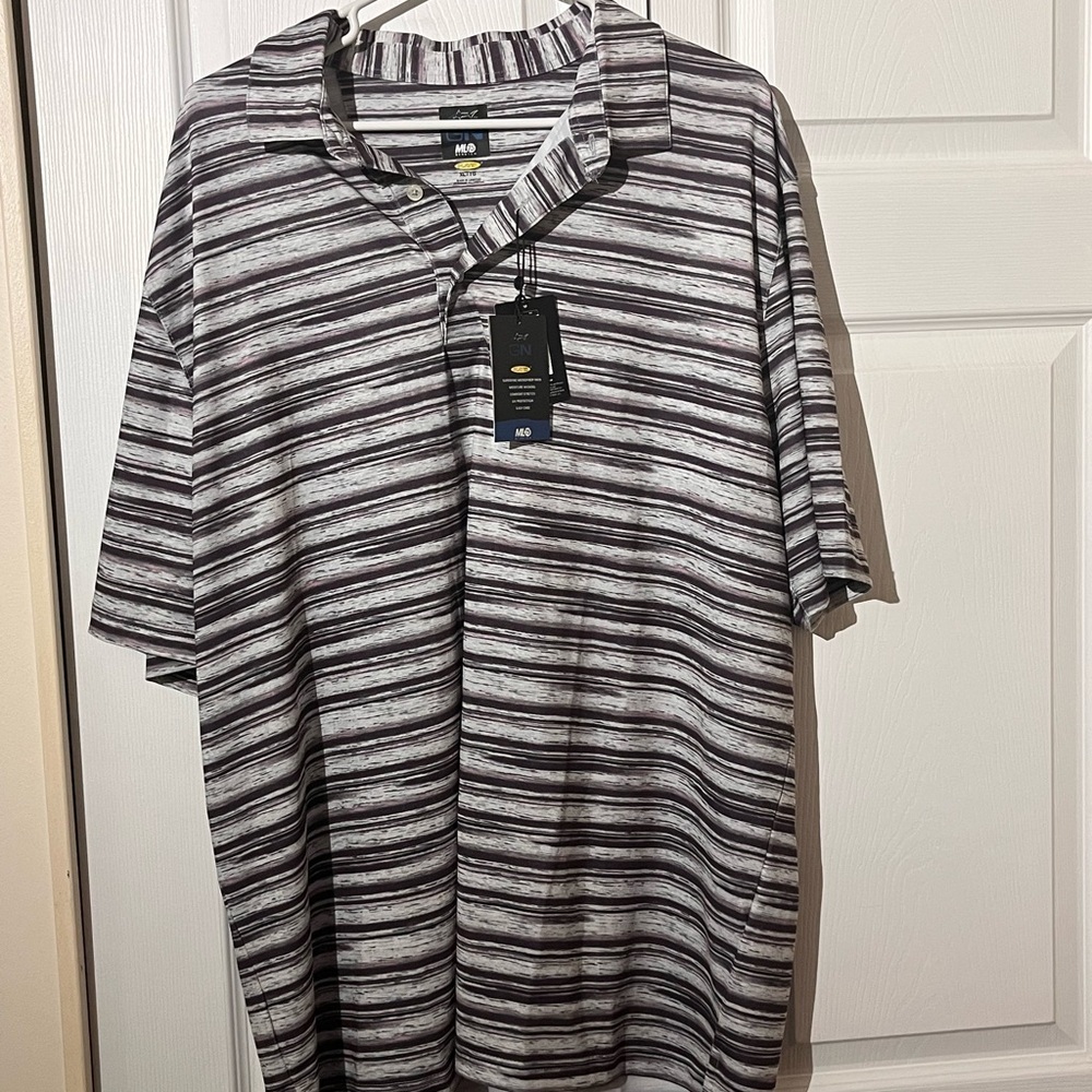 Greg Norman Collection Men's Polo Shirt - Black and Gray Stripes